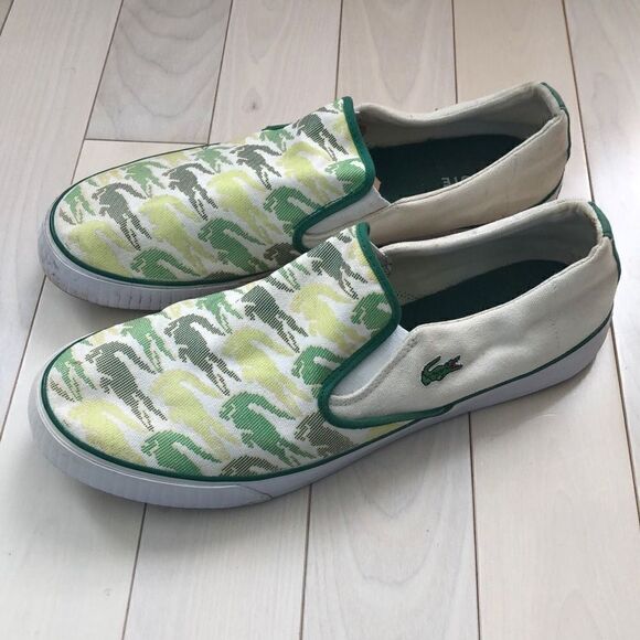 Lacoste Men's White & Green Printed Slip-On Flat Shoe Size 12 - Picture 1 of 5